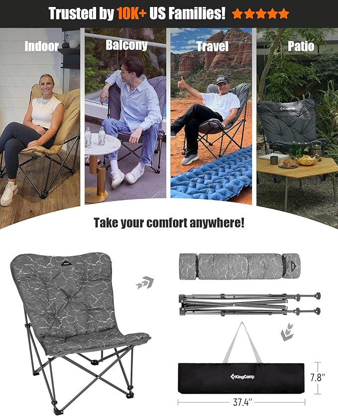 KingCamp Butterfly Chair Oversized XL Camping Chairs for Adults Padded Folding Comfy Camp Chairs 300lbs Heavy Duty with High Back for Bedroom Living Room Dorm Rooms Outdoor Patio Lawn