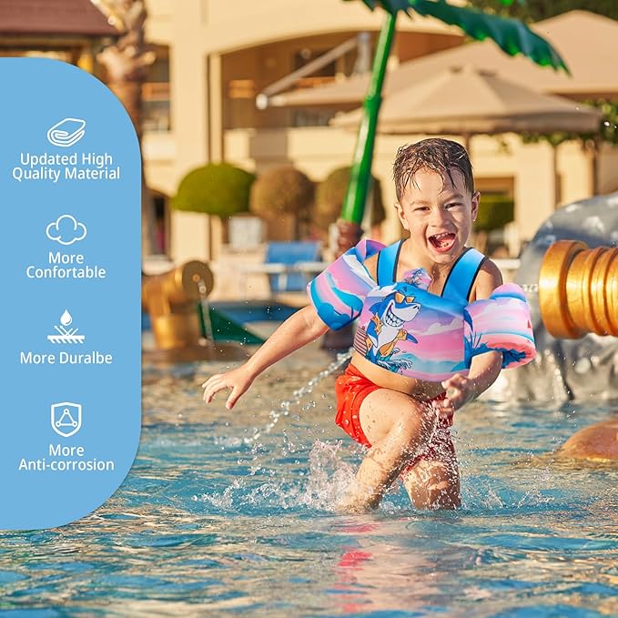 Coast Guard Approved UL Kids Swim Vest for Children Learn Swimming Training Toddler Floaties with Adjustable Non-Slip Buckle Shoulder Harness Arm Wings for 22-66 lbs Boys/Girls Beach