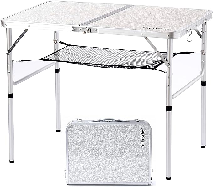 Folding Camping Table, 36''L x24''W Camp Aluminum Table with Adjustable Height Legs, Indoor Outdoor Lightweight Portable Folding Dining Table for Camp Picnic Beach BBQ Cooking 3Ft（2 Heights 15"/28"）