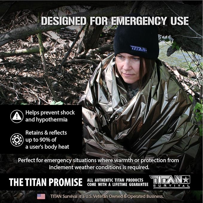 TITAN Survival - Mylar Survival Blankets 5 Pack - 90% Heat Retention & Waterproof Design - Emergency Blanket Cold Weather Protection & Survival Kits - Durable Space Blanket for Outdoor Use