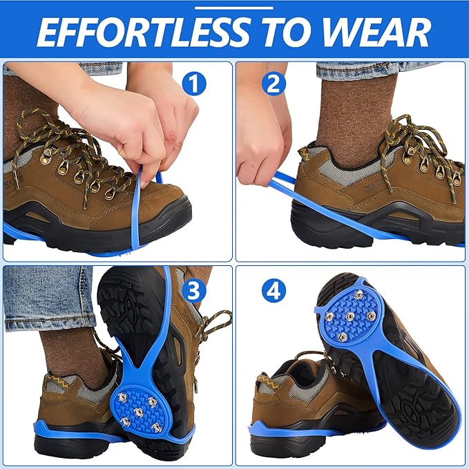 Syhood 2 Pairs Non Slip Gripper Spikes Ice Cleats Snow Traction Cleats Crampons for Women Men Walking Running on Snow Ice