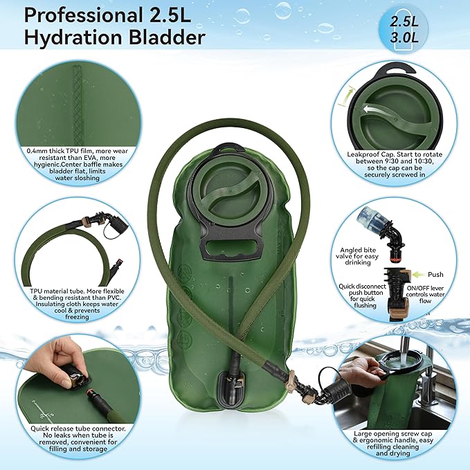 MARCHWAY Tactical Molle Hydration Pack with 2.5L TPU Water Bladder, Compact Yet Spacious Military Backpack for Hiking, Cycling, Backpacking, Hunting, Running