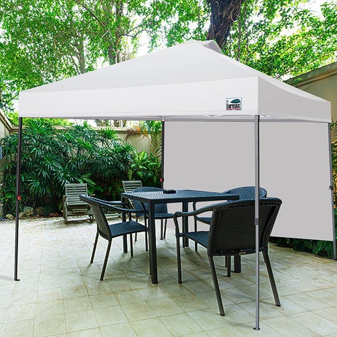 Eurmax USA NOMATTER ONE-Person Open&Close 10x10ft Pop Up Canopy Tent,Portable Shelter Canopy for Outdoor Events with 1 Removable Sidewall,Instant Canopies,Temporary Sunshade,Bonus 4 Sand Bags(White)