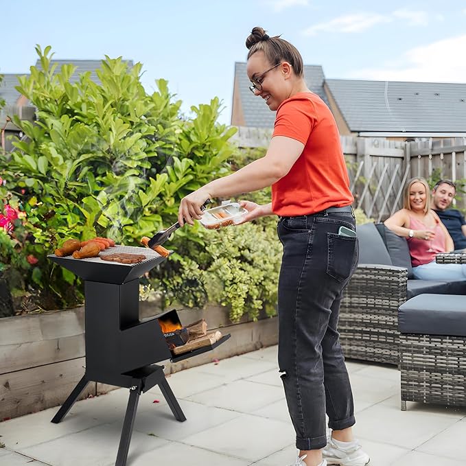 Stanbroil 3 in 1 Rocket Stoves with Grill Rack, Griddle and Pot Cooking Stand, Heavy Duty Wood Burning Stoves for Cooking, Camping wood Stove Kit for Off-Grid Supply, Outdoor Grilling Event