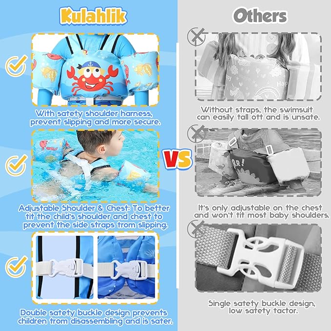 Toddler Swim Vest, Toddler Floaties for 22-66 lbs Boys & Girls, Kids Puddle Jumper Removable with Crotch Strap & Shoulder Harness Arm Wings for 1 2 3 4 5 6 7 Years Old Baby Children Sea Beach Pool