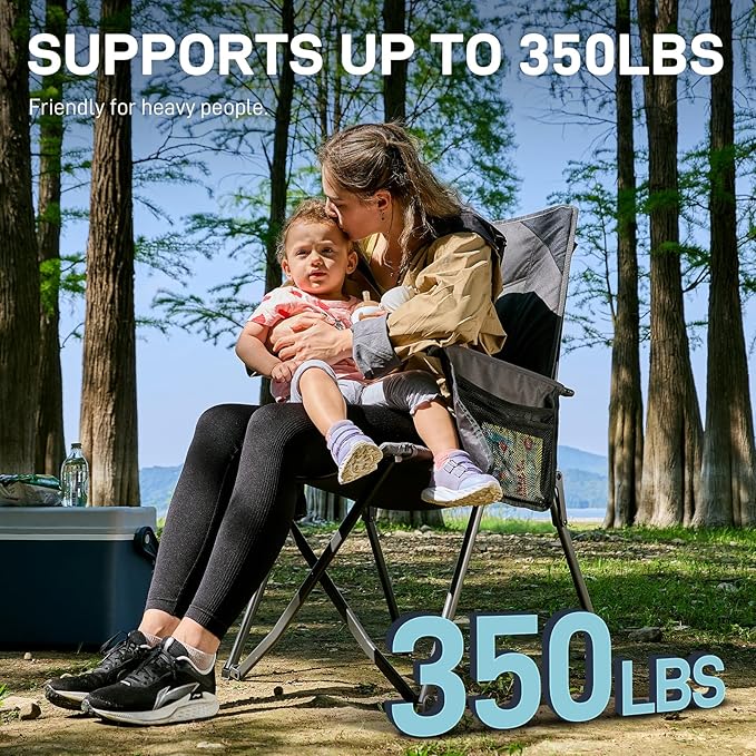 EVER ADVANCED Reclining Camping Chairs for Adult Lightweight, Folding Recliner Chair with Adjustable Back, 4-Level Lounge Chairs, Portable Lawn Chairs for Patio Balcony, Supports 350lbs Grey