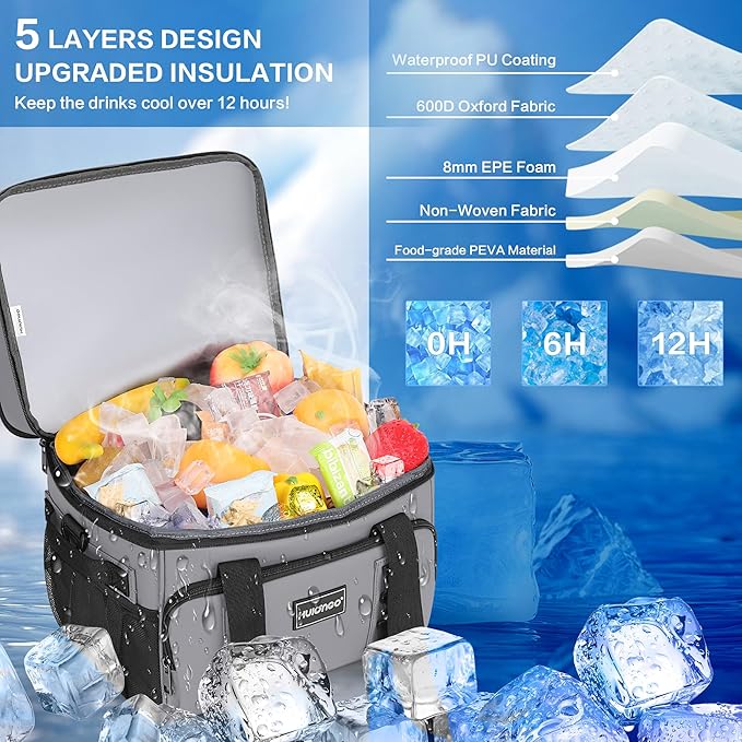 Insulated Soft Cooler Bag, Large Ice Coolers Soft Sided Ice Chest for Beach, Collapsible and Portable