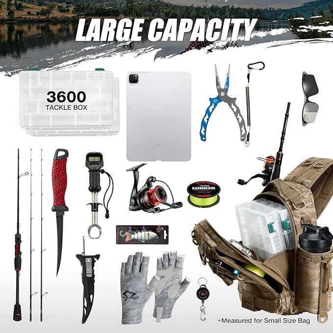 Piscifun Fishing Backpack with Rod Holder, Lightweight Sling Bag Storge Gear and Equipment