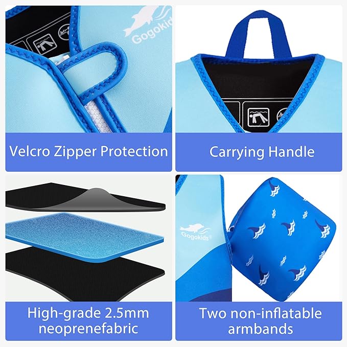 Gogokids Toddler Swim Vest, Kids Floaties for 20-50 lbs Girls & Boys, Buoyancy Jacket Swimming Aid with Water Wings for 2-6 Years, Pool/Beach