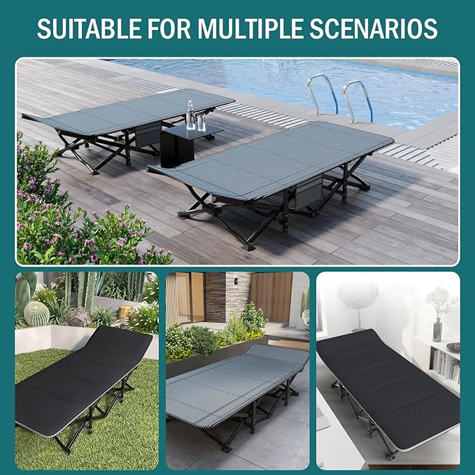 Camping Cot for Adults, Folding Bed with Comfortable Cushion, Tent Portable Sleeping Bed with Carry Bag for Camp, Office Use, Outdoor, Traveling Supports 450 lbs