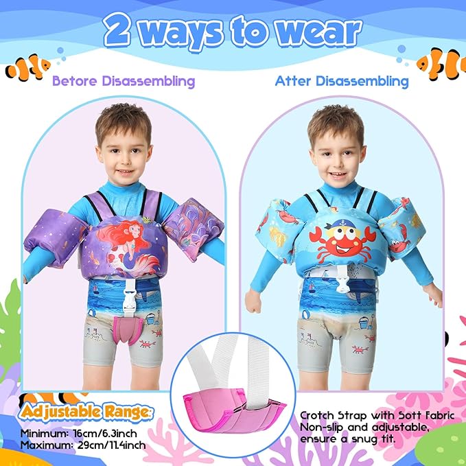 Toddler Swim Vest, Toddler Floaties for 22-66 lbs Boys & Girls, Kids Puddle Jumper Removable with Crotch Strap & Shoulder Harness Arm Wings for 1 2 3 4 5 6 7 Years Old Baby Children Sea Beach Pool
