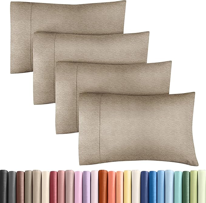 Pillowcases - Ultra Soft Hotel Quality Pillowcase Covers - Comfy, Cozy & Wrinkle Free - Shrinkage and Fade Resistant - Machine Washable Pillow Protectors - (King, Heathered Beige, 4 Piece Set)