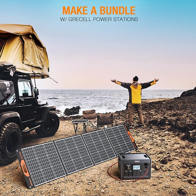 200W Portable Solar Panel for Power Station Generator, 12V/24V Flexible Foldable Solar Panel Kit Lightweight High-Efficiency Solar Charger Power Backup for Outdoor Van Camper Boat Caravan Off-Grid