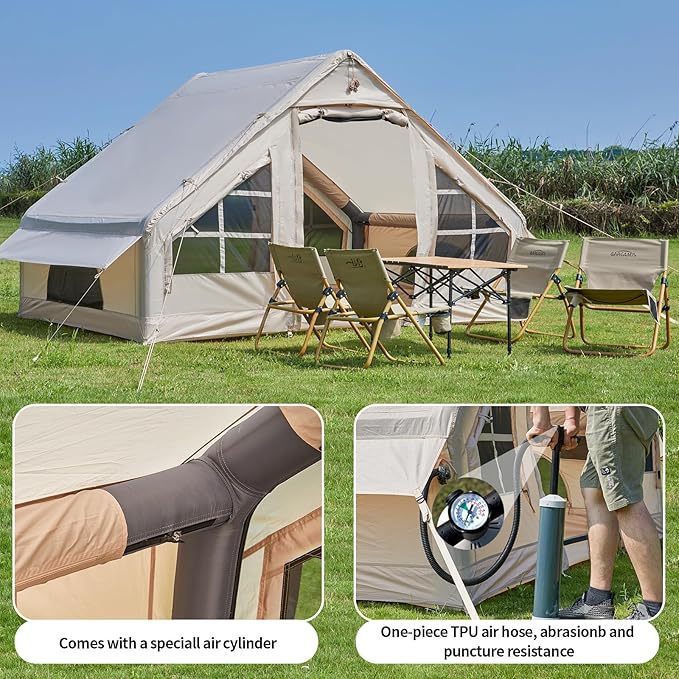 SHANQUAN Inflatable Tent with Pump,4-6 Person Instant Glamping Camping Tents House, Easy Setup Blow Up Family Tents for 4 Seasons Waterproof Inflatable Tent for Camping with Mesh Windows.
