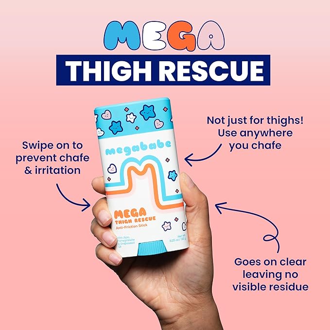 Megababe Mega Thigh Rescue | Jumbo Size Anti-Chafe Stick | Prevents Skin Chafe & Irritation | Thighs, arms, Bra-Lines & More | Summer Vacation Essentials | 3.25oz (Pack of 1)
