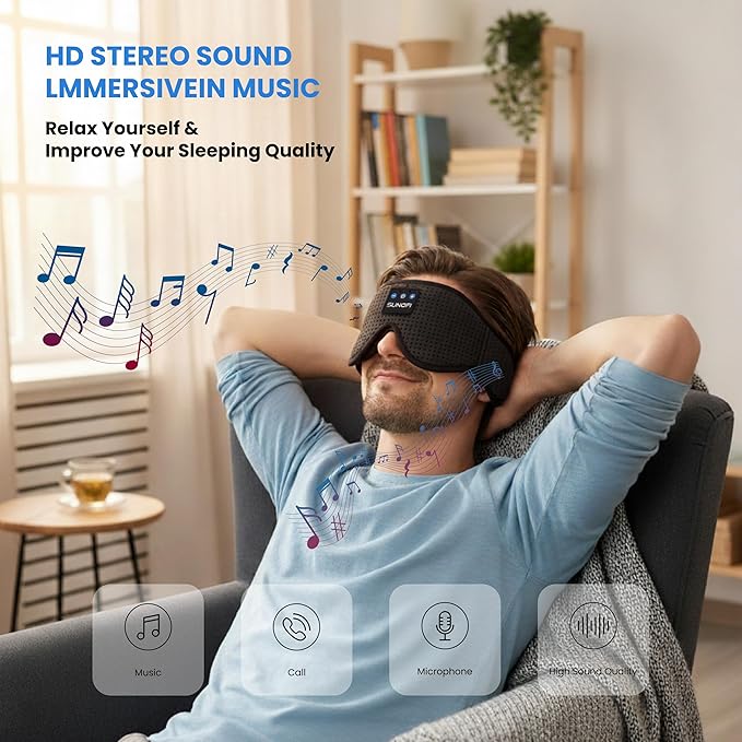 Sleep Headphones Bluetooth 5.4, 3D Sleep Mask with Ultra-Thin HD Stereo Speakers, Wireless Music Eye Mask Headphones for Side Sleepers, Travel, Relaxation