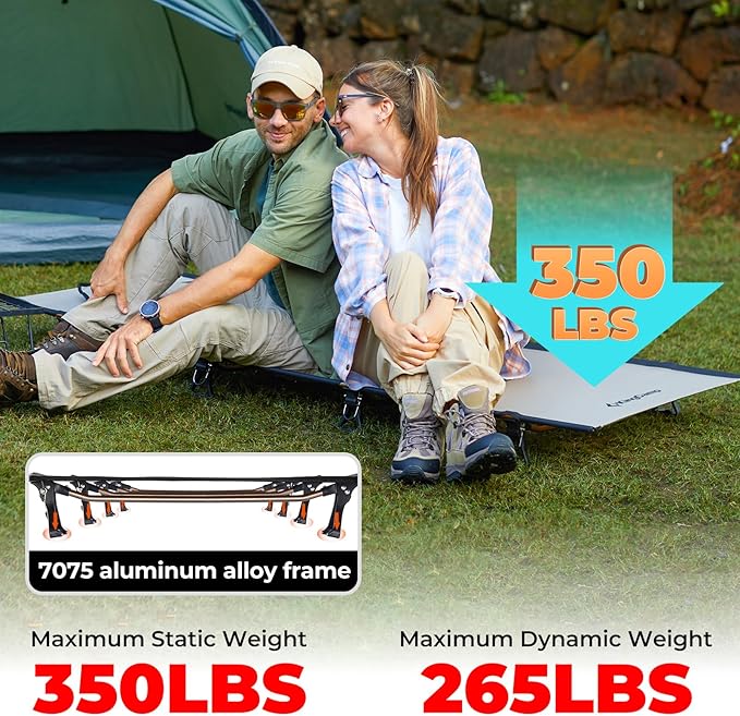 KingCamp Camping Cots for Adults Outdoors Backpacking,Folding Ultralight Heavy Duty Sleeping Cots Compact Portable Cot for Travel Hiking,Indoor Base Camping Bed with Storage Bag and Pillow, Blue