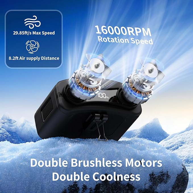 Socool 20000mAh Portable Waist Fan Clip on Wearable Belt Personal Fans Rechargeable Battery Operated, 40H Cooling Fan with 10 Speeds & Dual Motors, Neck Fans Hanging Hands-Free for Outdoor Travel