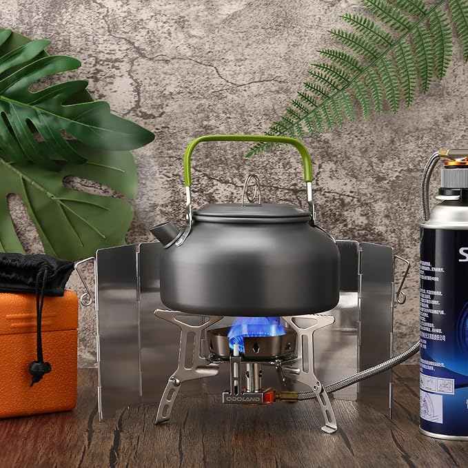 Odoland 3500W/6800W Windproof Camp Stove Camping Gas Stove with Windscreen, Fuel Canister Adapter, Piezo Ignition for Outdoor Backpacking Hiking and Picnic