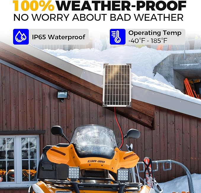 Solar Battery Trickle Charger: 10 Watt 12V Solar Panel Maintainer for Car Boat - Waterproof Monocrystalline Solar Charger with Controller for RV Marine Trailer Truck Motorcycle