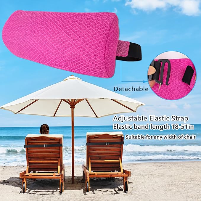 REEZEIVI 1Pack Headrest Pillow for Patio Chaise Lounge,Chaise Lounge Pillows Outdoor 3D air mesh with Elastic Band,Quick Drying and Washable Spa Pillow for Recliner,Beach Chair,Office Chair,Pink