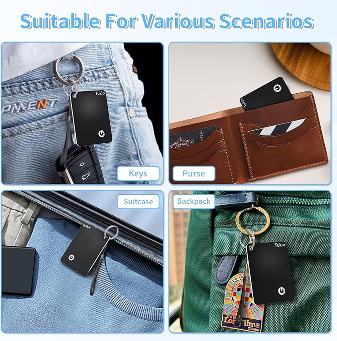 Smart Card (Black) 2 Pack, Smart Wallet Tracker Card Compatible with Apple Find My (iOS only), Bluetooth Tracker with Wireless Charging, IP68 Waterproof Finder, Item Finder with Key Ring/Nylon Lanyard