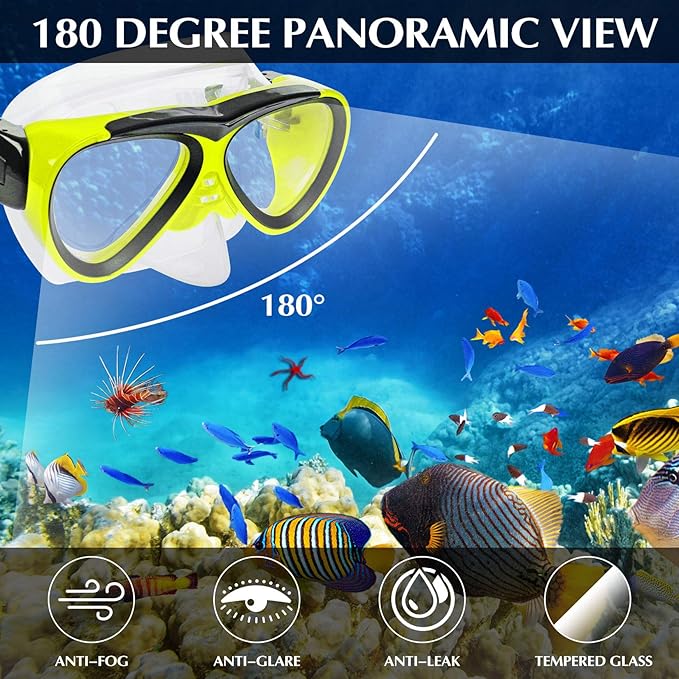 GreenLF Kids Snorkel Set, Anti-Fog Snorkeling Mask with Nose Covers for Youth Junior Child, Boys & Girls Age 5-12, Semi-Dry Diving Scuba Swimming Goggles Gear Packages