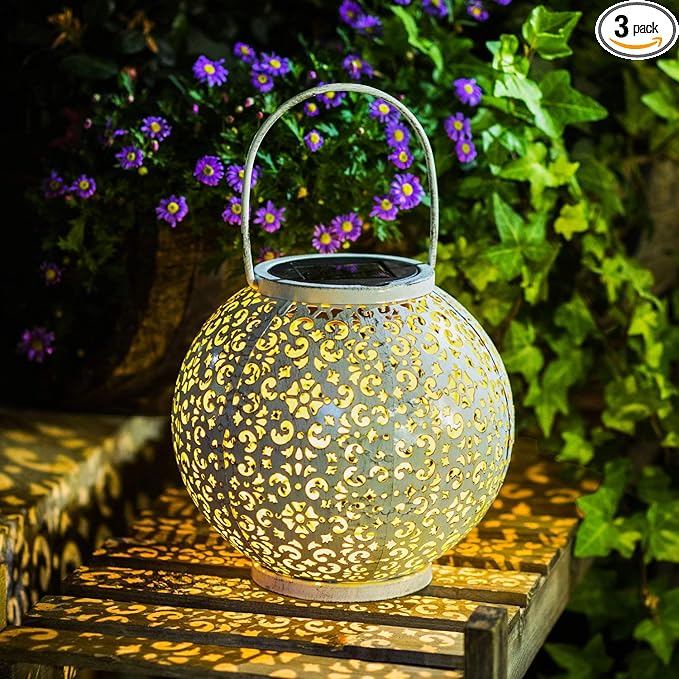 Outdoor Solar Big Lantern Waterproof Garden Decor Gifts for Mom ,Solar Garden Lights for Backyard Table Walkway Christmas Gifts for Grandma Wife (White,1Pack)