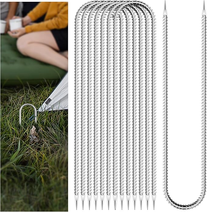 10 Pieces Trampoline Stakes Anchors High Wind Heavy Duty,U Shaped Garden Hooks Stakes for Ground,Trampoline Tie Downs Anchor Kit,Bounce Horseshoe House Stake,Rebar Camping Tent Stakes,12 Inch Long
