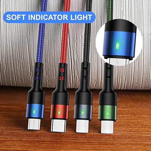 2Pack Multi Charging Cable USAMS Multiple Charger Cord Nylon Braided Short 10FT 4 in 1 USB Charge Cord with Phone/Type C/Micro USB Connector for Phone/Galaxy S20/S10S9/S8/S7 and More