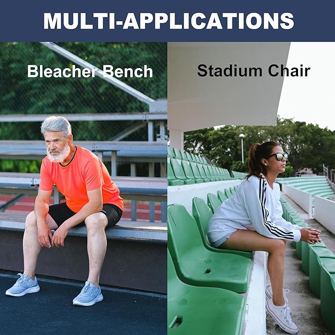 Portable Bleacher Seat Cushions with Handle, 2 Inches Thick, Waterproof Oxford Fabric, Zipper Design, Set of 2 (Blue)