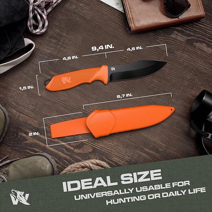 WOLF-I Full Tang Survival Knife with Sheath - Stylish Tactical Fixed Blade - Made of 440C Steel - Bushcraft and Camping Knife Survival - Perfect EDC Outdoor Knife with TPE Handle
