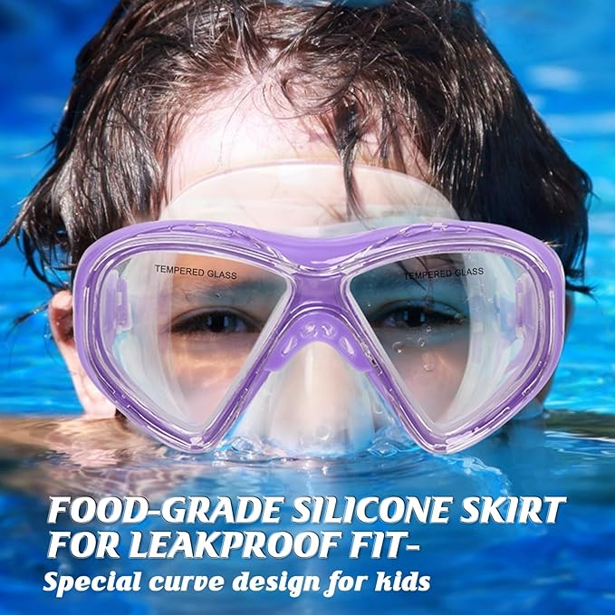 Kids Swim Goggles Snorkel Diving Mask for Boys Girls Ages 5-15, Two-Color Anti-Fog Swimming Goggles with Nose Cover