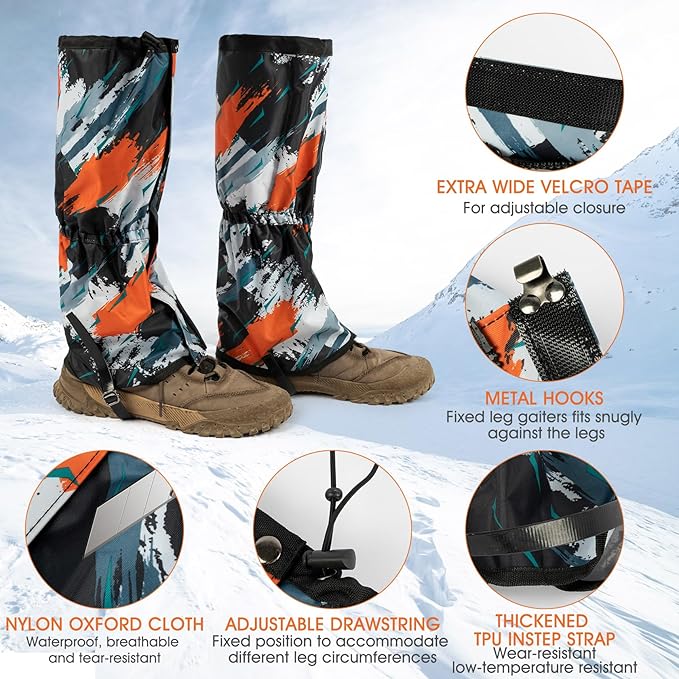 likloks Adjustable Leg Gaiters for Men & Women - Lightweight & Waterproof Gaiter for Hiking, Snow, Trail, Trekking, Hunting, Climbing