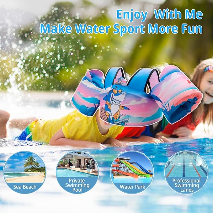 Coast Guard Approved UL Kids Swim Vest for Children Learn Swimming Training Toddler Floaties with Adjustable Non-Slip Buckle Shoulder Harness Arm Wings for 22-66 lbs Boys/Girls Beach