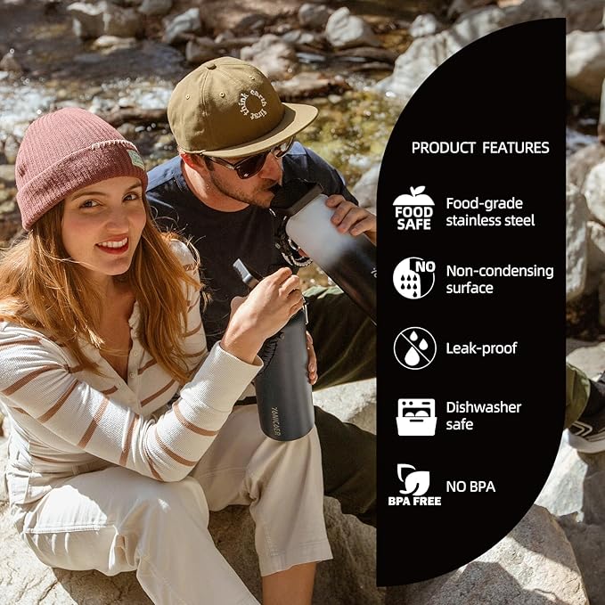 Insulated Water Bottle 40oz,Triple Wall Vacuum Stainless Steel(Dishwasher Safe),Leak Proof & Non-BPA,Flask Jug with Paracord Handle & Straw Spout Lids Sports Sakura