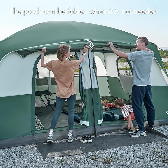 PORTAL 8 Person Tents for Camping, Easy Setup Cabin Tent with Large Porch, 2 Room, Waterproof Family Camping Tent for Outdoor Camping, Patio