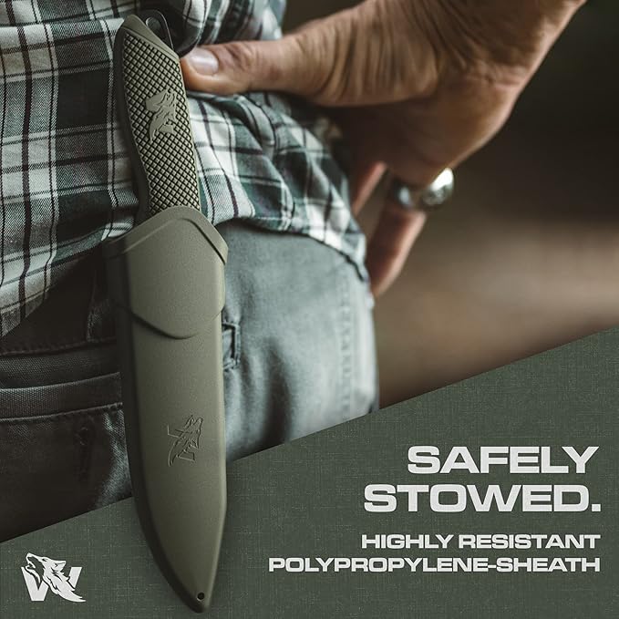 WOLF-I Full Tang Survival Knife with Sheath - Stylish Tactical Fixed Blade - Made of D2 Steel - Bushcraft and Camping Knife Survival - Perfect EDC Outdoor Knife with TPE Handle