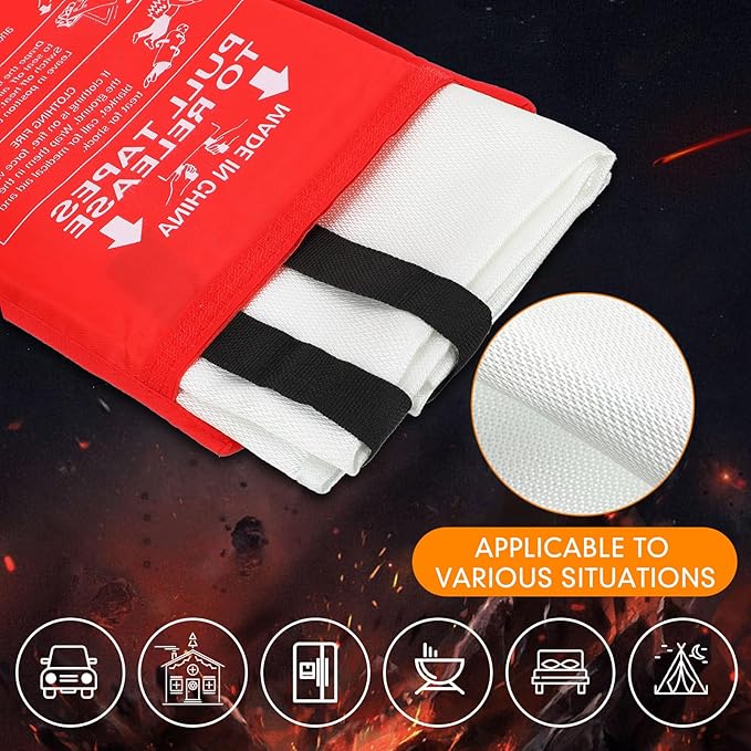 Moukeren Fire Blanket Fire Emergency Blankets for Home Kitchen, Survival Safety Flame Suppression Blanket Fiberglass Fireproof Blanket Flame Retardant Blanket for Fireplace Car Office Camping