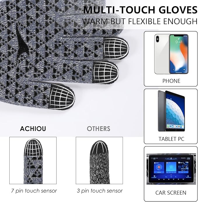 Achiou Winter Gloves, Glove for Men Women, Upgraded Touch Screen Texting Warm Running with Thermal Soft Knit Lining