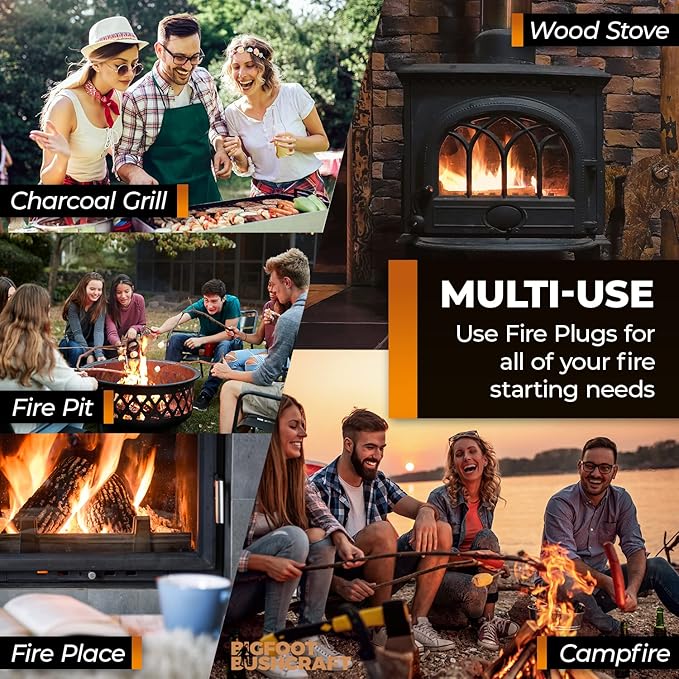 Non-Toxic Waterproof Fire Starters with 5+ Minute Burn for Emergencies, Survival, Campfires, Fire Pits, Grills - Made in The USA - 80 Pack