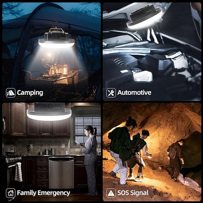 Tent Light Hanging for Camping,Bright LED Rechargeable Portable Lantern for Vendor Booths,Waterproof Outdoor Lights with Battery Power, Camp Lamp Light with Magnet for Outdoor Glamping(Black)