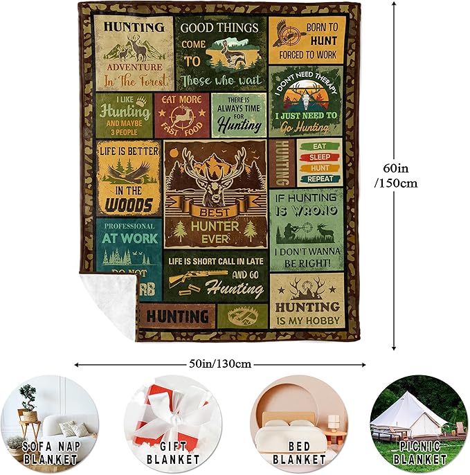 Hunting Gifts for Men, Hunting Gift Blanket 60"x50", Gifts for Hunters, Hunter Present for Dad/Gandpa, Hunting Decor