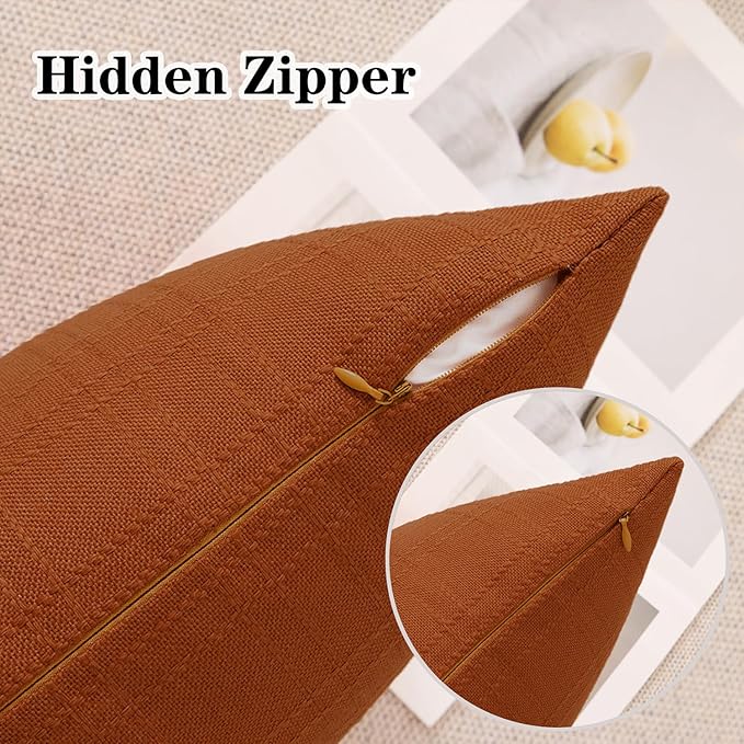 Kevin Textile Pack of 2 Outdoor Waterproof Pillow Covers Checkered Decorative Cushions Sham Throw Pillowcases Shell for Patio Tent Garden Couch Bed Sofa 20x20 Inch Burnt Orange