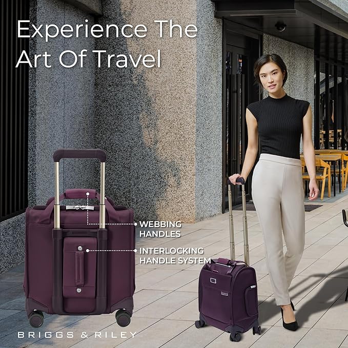 Briggs & Riley Cabin Spinner - Carry On Luggage for Travel, Suitcases with Wheels, Softside Rolling Bag for Men & Women, Fits Under Plane Seat, Interlocking Handle - Baseline Collection, Plum