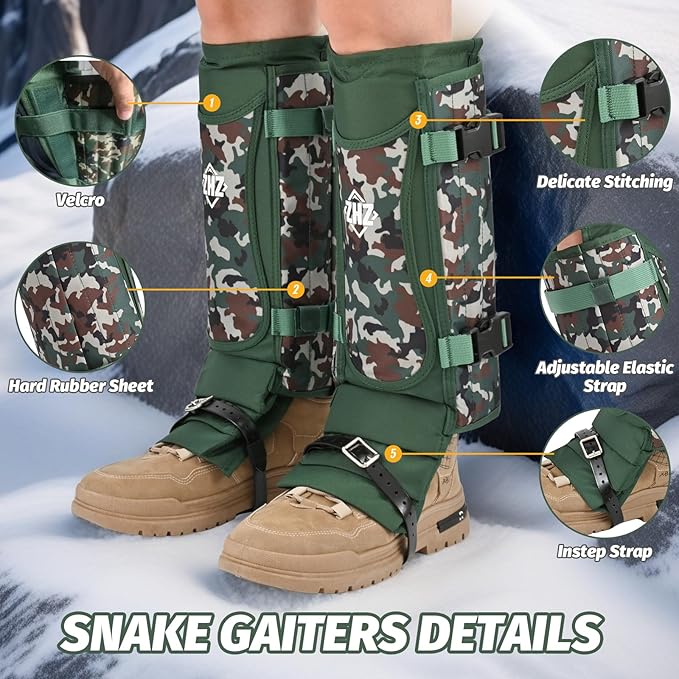 ZHZ Snake Gaiters Durable Waterproof Snake Chaps Lower Legs Protection,Snake Guards with Adjustable Size for Men & Women,Used for Hunting,Hiking and Farm Work