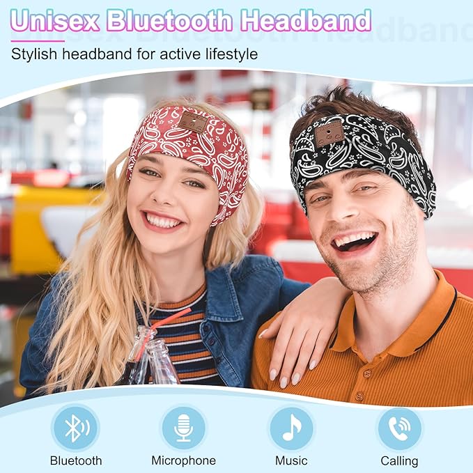 2-Pack Bluetooth Sleeping Headphones, Bluetooth Headband with Ultra-Thin HD Speakers, Headband Headphones for Yoga, Running, Workout, Travel, Sports, Unique Presents for Adult Teens - Black&Red