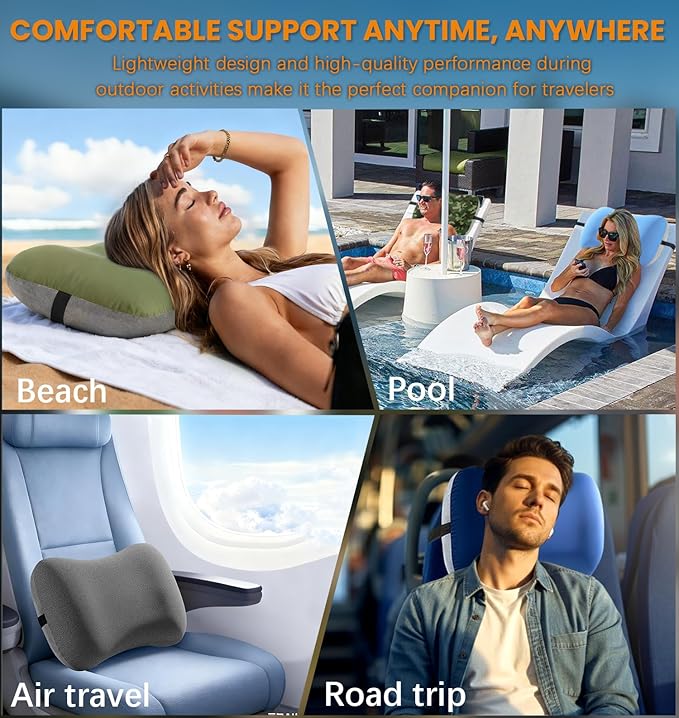 Inflatable Neck Pillow for Travel Camp Beach Small Compact Backpacking Essentials Hiking Gear Rv Car Travel Trailer Lake Day Roadtrip Road Trip Motorhome Glamping Overlanding Deployment Accessories