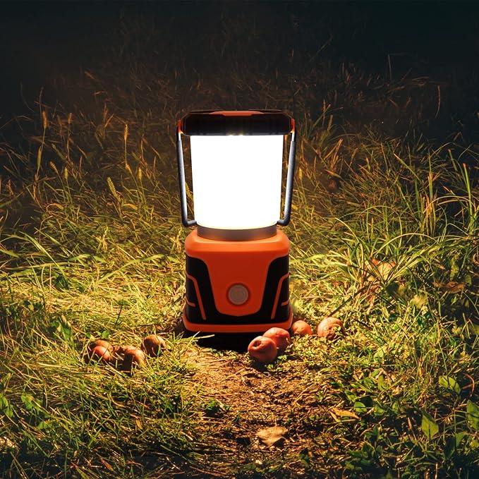 LED Camping lamp Super Bright 1500 lumens 4 Light Modes Dimmable searchlight Battery-Powered Emergency lamp Suitable for Night Hiking Tent Lighting Emergencies Power outages (Orange)