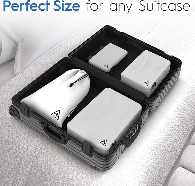 4-Piece Deluxe Compression Packing Cubes Travel - Maximize Space In Luggage With Double Capacity Design, Luxury Compressible Packing Cubes For Travel, Large, Small, & Medium Set